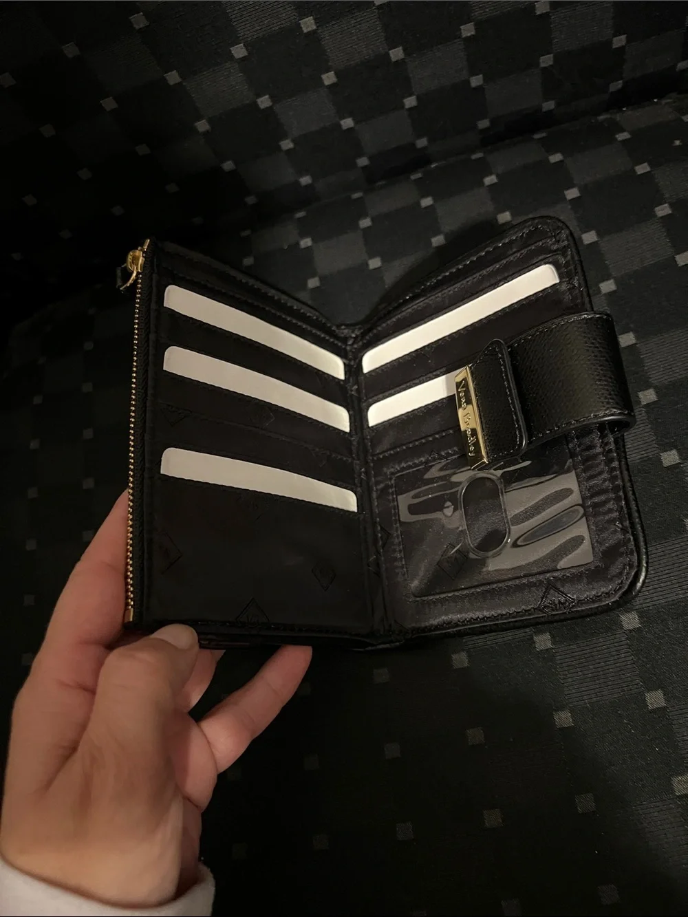 Vera Bradley Retro Wave Compact Zip Wallet - Black, Mustard & Pink